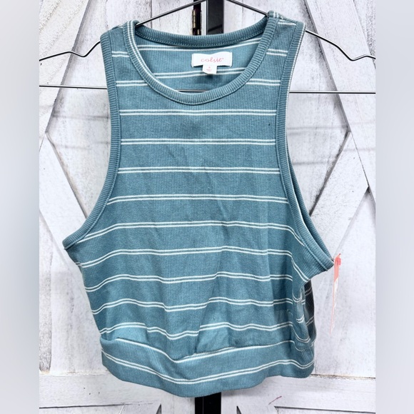 Colsie Teal and White Striped Tank Top - Picture 1 of 5
